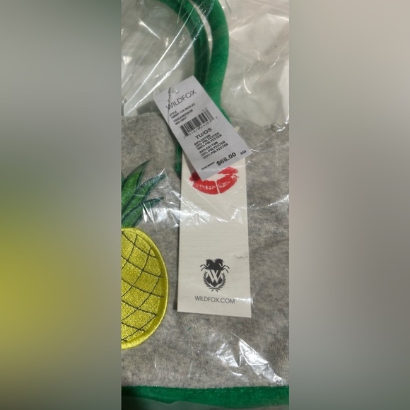 Wildfox pineapple small tote bag NWT. Cotton / poly. Grey, green and yellow. - Picture 6 of 6